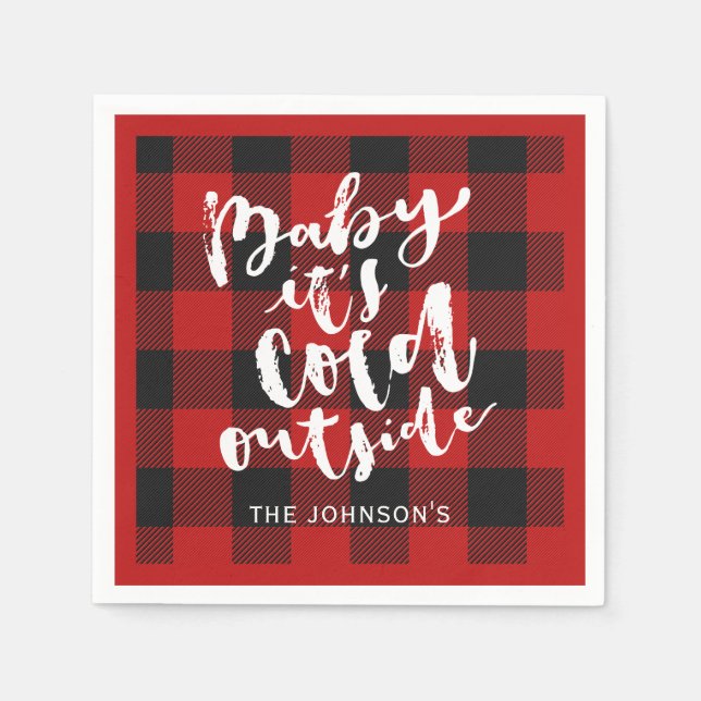 Serviette En Papier Buffalo Plaid Brush Script C'est Cold Outside Name (Devant)