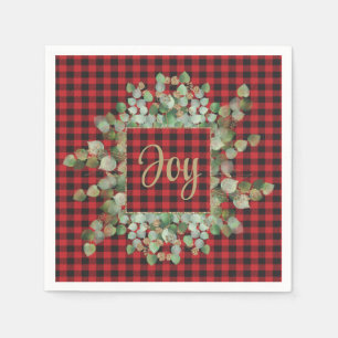 Serviette En Papier Buffalo Plaid Eucalyptus Christmas Joy Cocktail