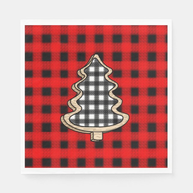 Serviette En Papier Buffalo Plaid, Red En vichy sapins de Noël (Devant)