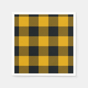 Serviette En Papier Buffle Jaune et Noir À damiers Carré Plaid