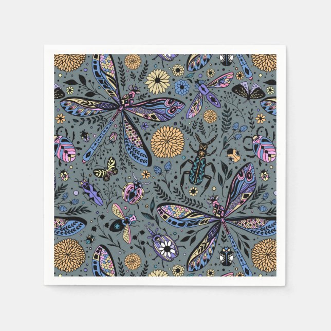 Serviette En Papier Bugs de Doodle sur le gris de latte (Devant)