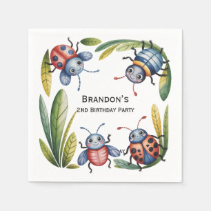 Serviette En Papier Bugs d'insectes colorés 2e. Fête d'anniversaire