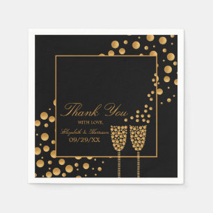 Serviette En Papier Bulles de Champagne d'or - Noir & Or - Mariage