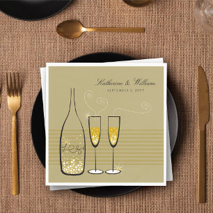 Serviette En Papier Bulles de Champagne Doré Mariage Moderne Chic Élég