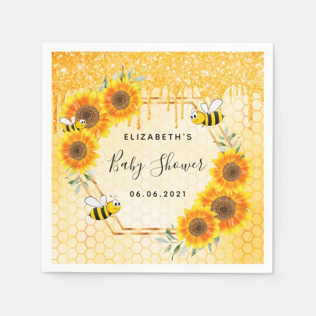 Serviette En Papier Bumble abeille or parties scintillant tournesol ba (Devant)