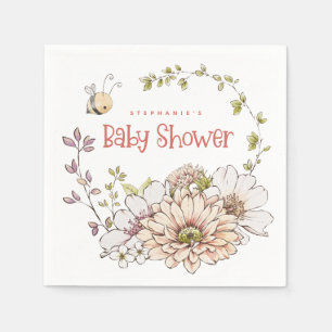 Serviette En Papier Bumblebee Nom Florals Coral Texte Baby shower