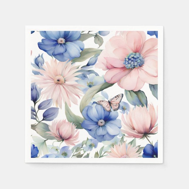 Serviette En Papier Bunch de fleurs rose et bleu classique (Devant)