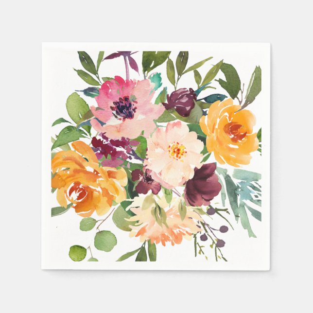 SERVIETTE EN PAPIER BUNCH FLORAL JAUNE BLEU CLAIR (Devant)