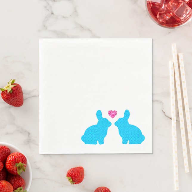 Serviette En Papier Bunnies bleus et roses en amour (En situation)