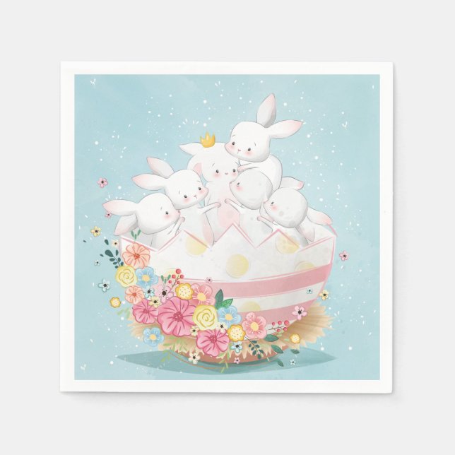 Serviette En Papier Bunnies d'aquarelle en Oeuf de Pâques Fleur (Devant)