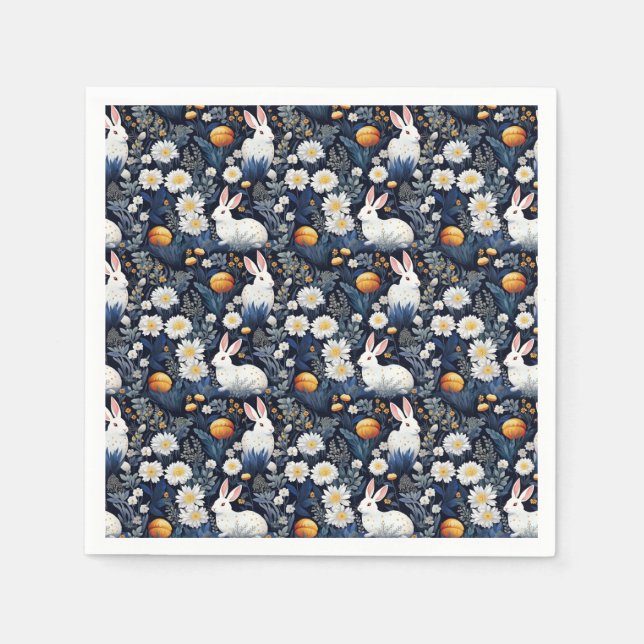 Serviette En Papier Bunnies en fleurs Motif de Pâques (Devant)