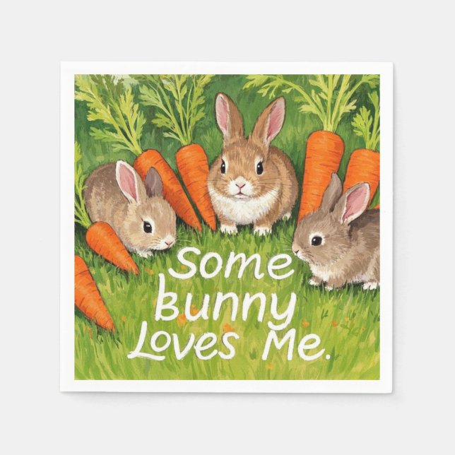 Serviette En Papier Bunnies et carottes de Pâques (Devant)