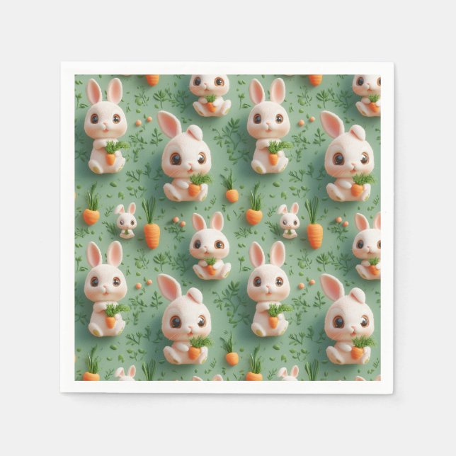 Serviette En Papier Bunnies et carottes Fluffy 3D Motif sans fil (Devant)