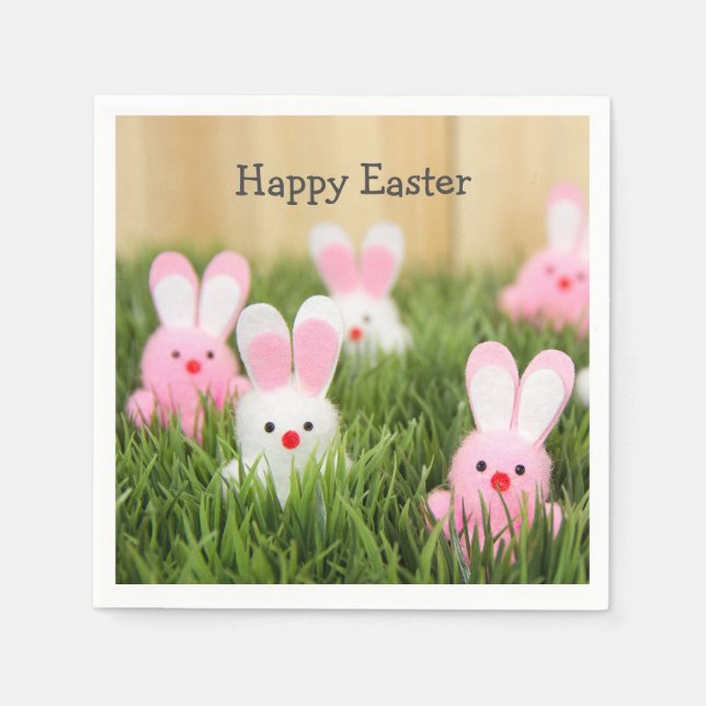 Serviette En Papier Bunnies Pâques Roses en Gris (Devant)