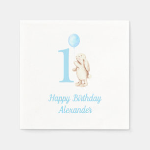 Serviette En Papier Bunny & Balloon Bleu 1er anniversaire