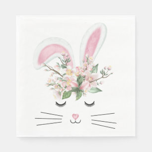 Serviette En Papier Bunny de printemps avec oreilles roses