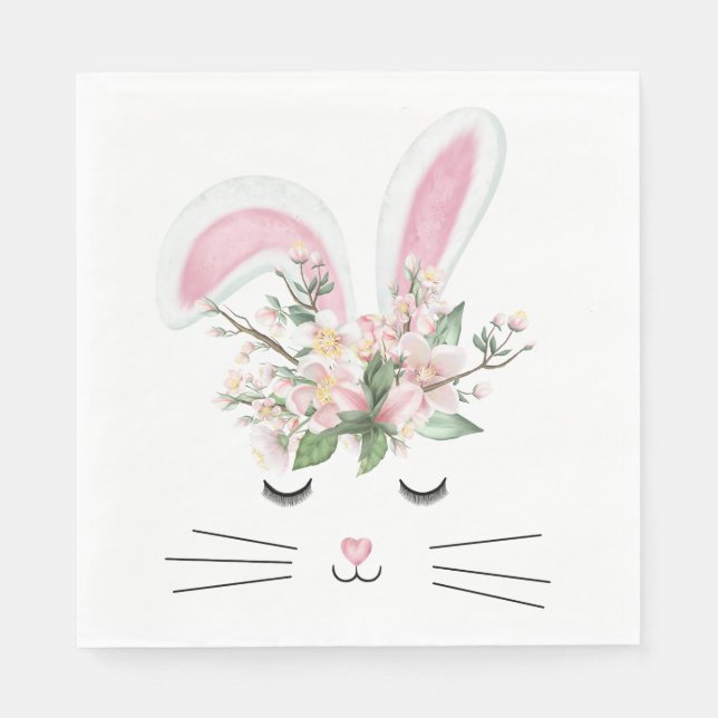 Serviette En Papier Bunny de printemps avec oreilles roses (Devant)