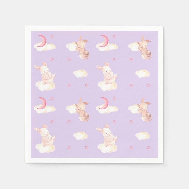 Serviette En Papier Bunny Dreams Baby shower violet (Devant)