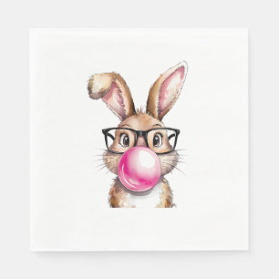 Serviette En Papier Bunny Lapin soufflant la bulle gomme Jour de Pâque