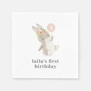 Serviette En Papier Bunny Pink Balloon 1er anniversaire
