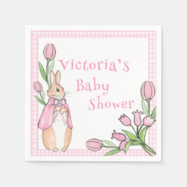 Serviette En Papier Bunny Pink Blanc Plaid Baby shower (Devant)