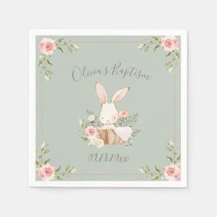 Serviette En Papier Bunny Rabbit Aquarelle Sage Baby shower vert