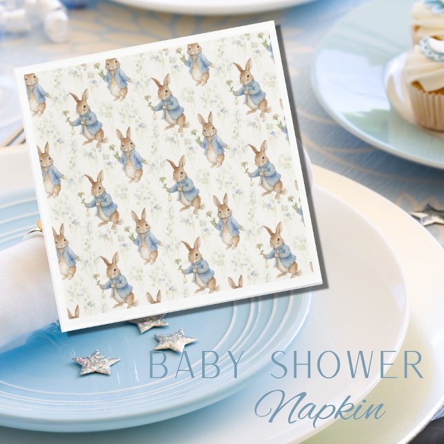 Serviette En Papier Bunny Rabbit Baby shower de verdure bleue (Créateur téléchargé)