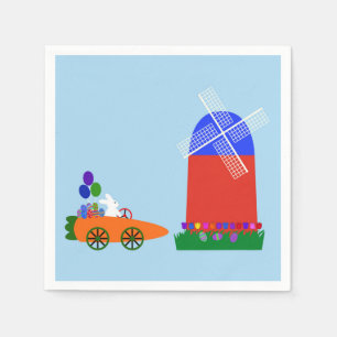 Serviette En Papier Bunny Riding voiture carotte #4 serviettes