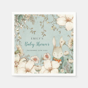 Serviette En Papier Bunny Vintage Foliage Poudre Baby shower bleu