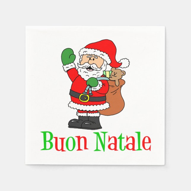 Serviette En Papier Buon Natale Italien Joyeux Noël Père Noël (Devant)