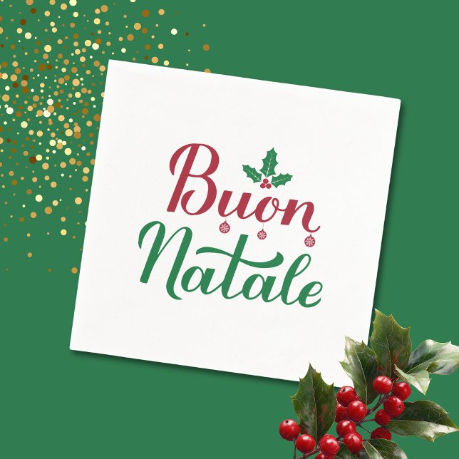 Serviette En Papier Buon Natale Noël rouge et vert (Créateur téléchargé)