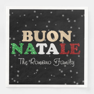 Serviette En Papier Buon Natale Nom de famille Noël italien en noir