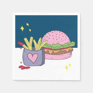 Serviette En Papier Burger rose mignon et serviettes Fries Party