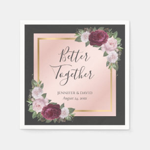 Serviette En Papier Burgundy Black Gold Blush Floral Mariage