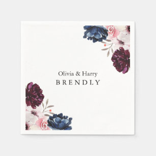 Serviette En Papier Burgundy Blush Élégant Mariage Floral