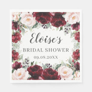Serviette En Papier Burgundy Blush Floral Mariage Baby shower nuptial