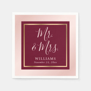 Serviette En Papier Burgundy Blush Gold M. et Mme la Mariage