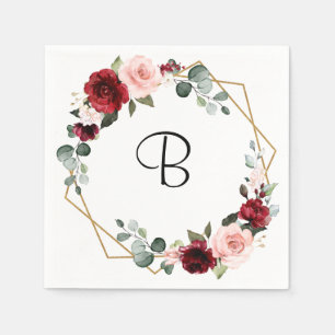 Serviette En Papier Burgundy Blush Moderne Fête des mariées géométriqu