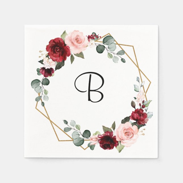Serviette En Papier Burgundy Blush Moderne Fête des mariées géométriqu (Devant)