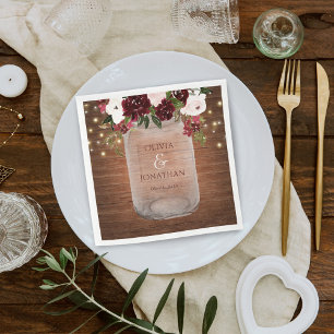 Serviette En Papier Burgundy Blush Russe Mason Jar Mariage serviettes