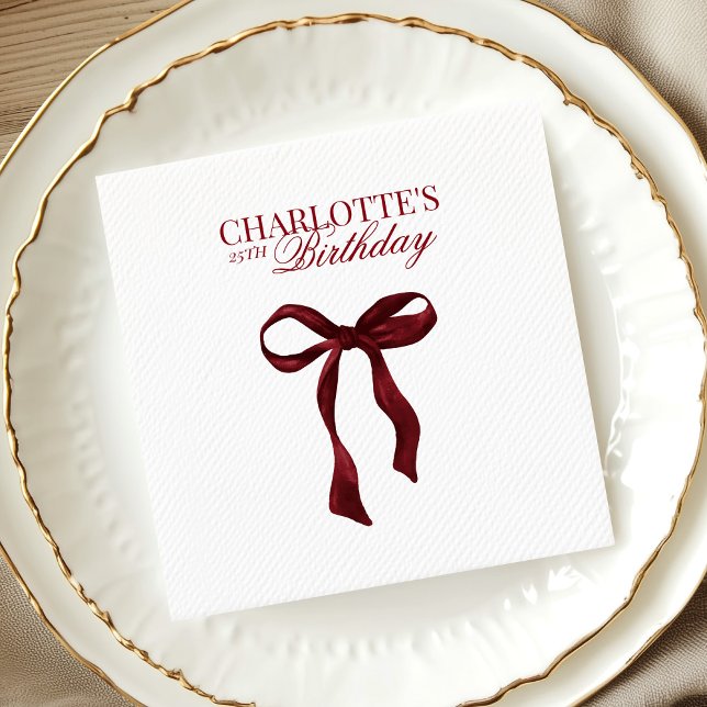 Serviette En Papier Burgundy Bow Birthday (Créateur téléchargé)