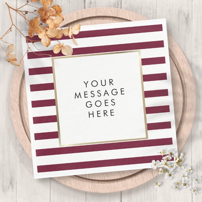 Serviette En Papier Burgundy classique Faux Gold Foil (Classic Burgundy Stripe Faux Gold Foil Napkins)