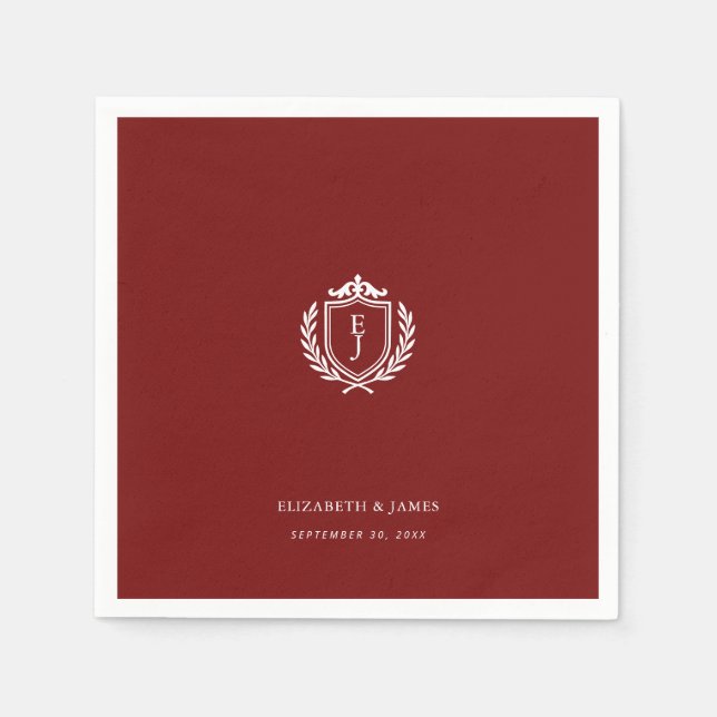 Serviette En Papier Burgundy Crest Wedding Custom Initials (Devant)