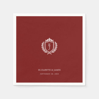 Serviette En Papier Burgundy Crest Wedding Welcome, Custom Initials