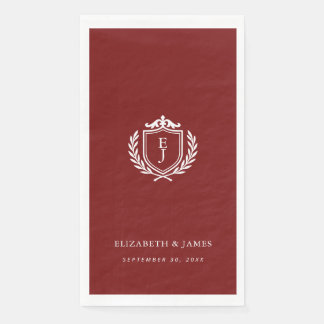 Serviette En Papier Burgundy Crest Wedding Welcome, Custom Initials