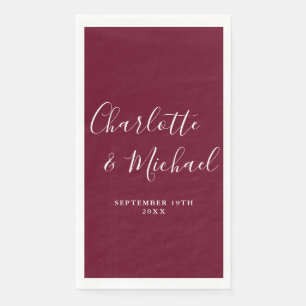 Serviette En Papier Burgundy Elegant Mariage de script de signature