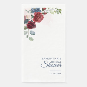 Serviette En Papier Burgundy Floral Greenery Watercolor Fête de Mariag