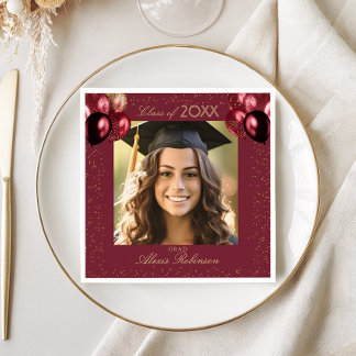 Serviette En Papier Burgundy Gold Balloons Graduation Party Photo