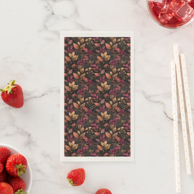 Serviette En Papier Burgundy Gold Black Aquarelle Botaniques Florales (En situation)