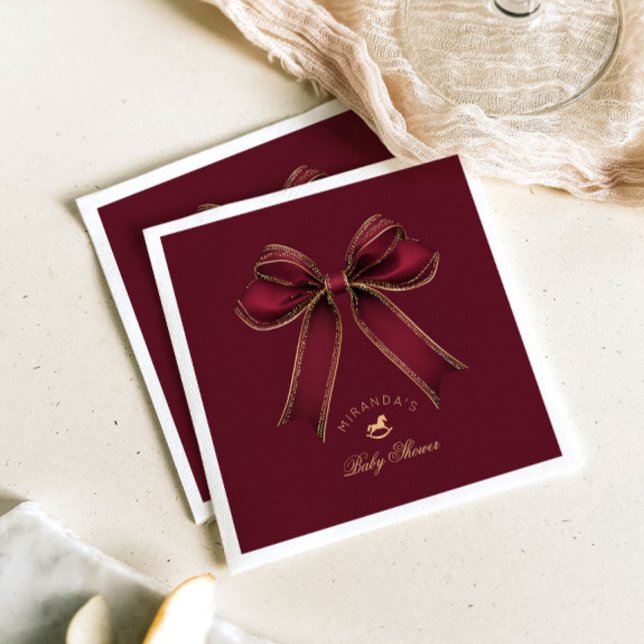 Serviette En Papier Burgundy Gold Bow Rocking Horse Luxury (Créateur téléchargé)